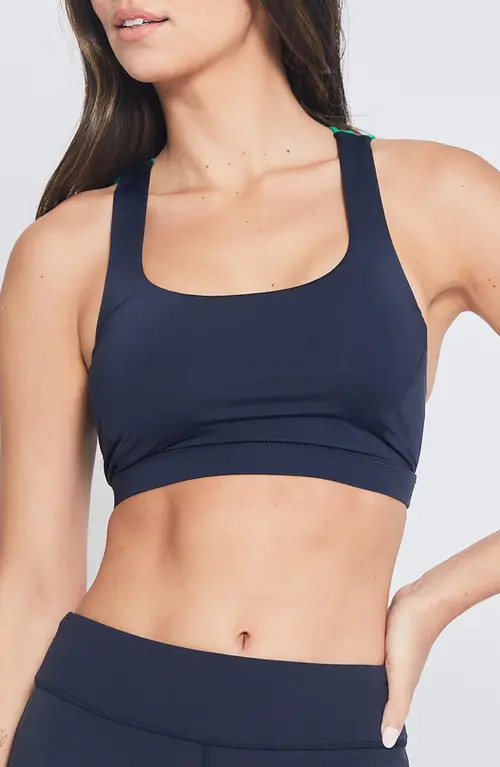 L'ETOILE SPORT SPORTS BRA in Navy W/Green Trim at Nordstrom, Size X-Large | Nordstrom