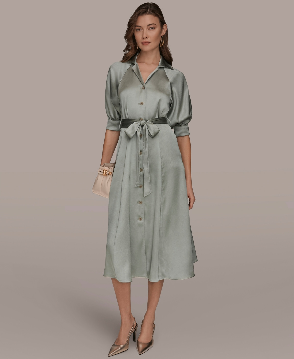 Donna Karan New York Women's Spread Collar Midi Shirt Dress - Weathered Sage | Macy's