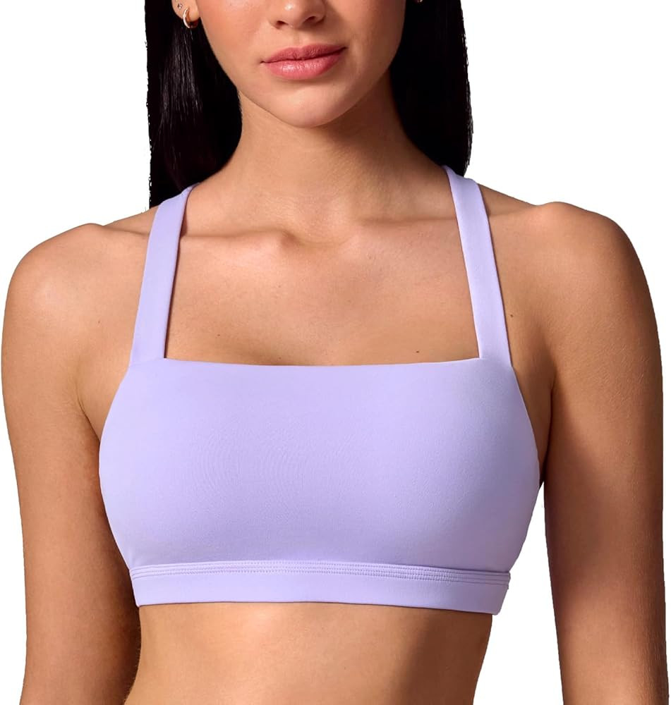 INGIA Women's Square Neck Sports Bra Strappy Criss Cross Wide Straps Workout Padded Cami Yoga Bra Gym Pilates Top | Amazon (US)