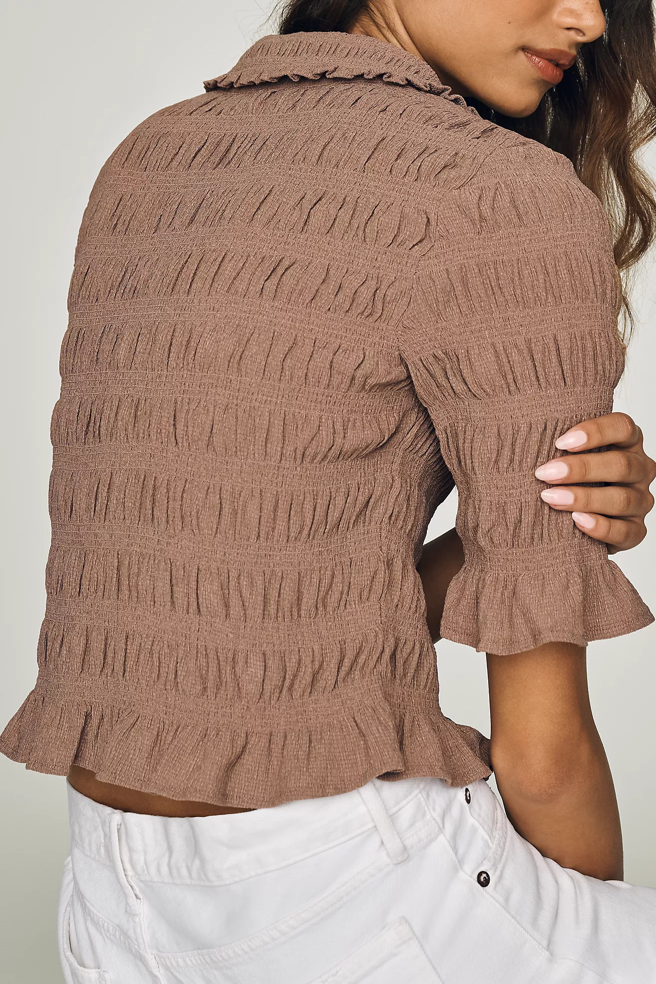 Maeve Smocked Button-Front Top | Anthropologie (US)