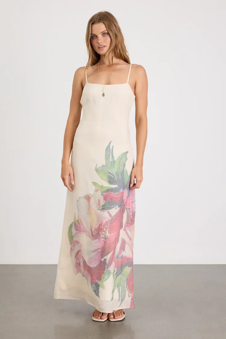 Rayan Cream Multi Floral Scoop Back Maxi Dress | Resort Wear 2026 | Lulus