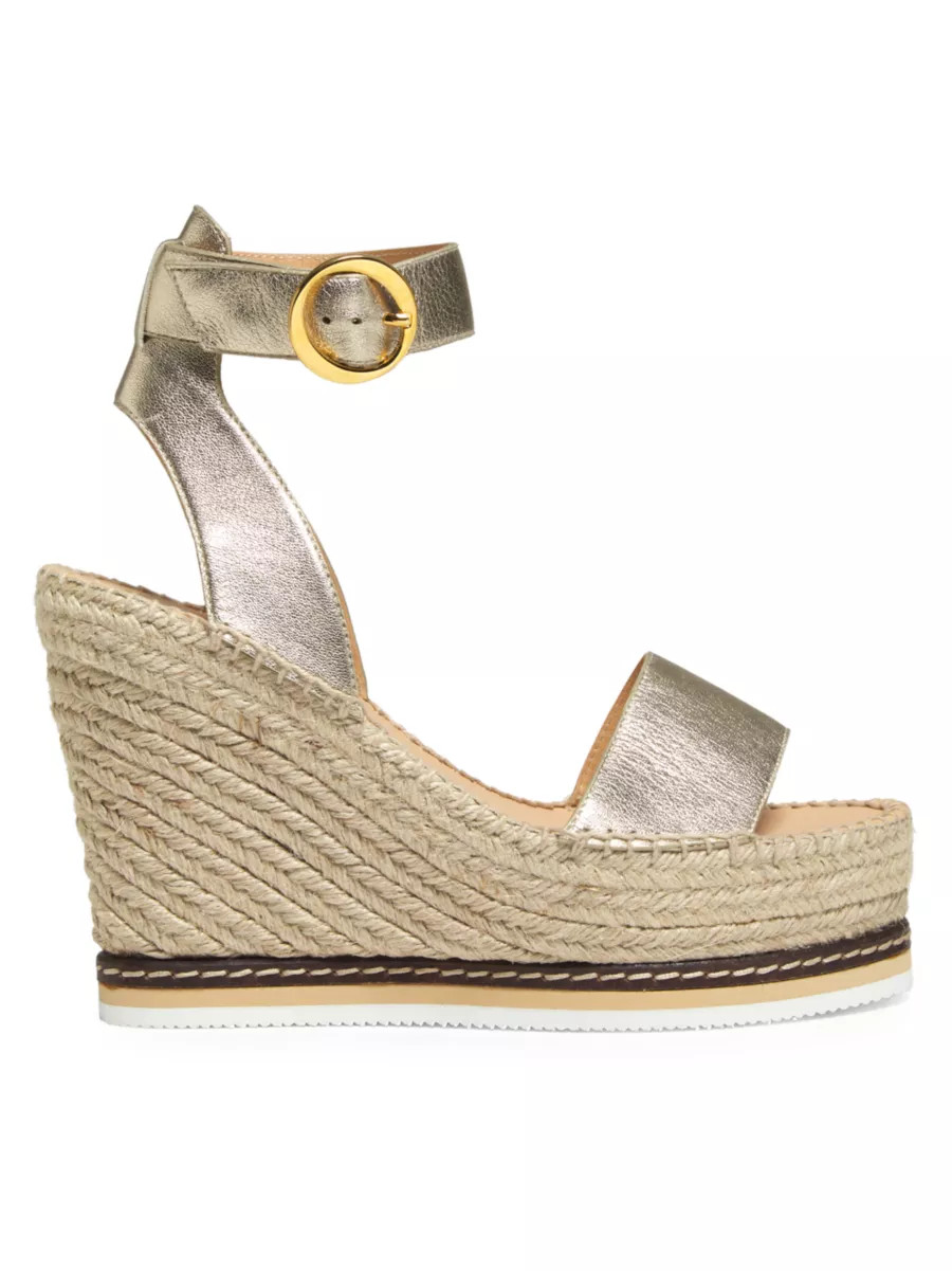 Lily 115MM Metallic Leather Espadrille Wedge Sandals | Saks Fifth Avenue
