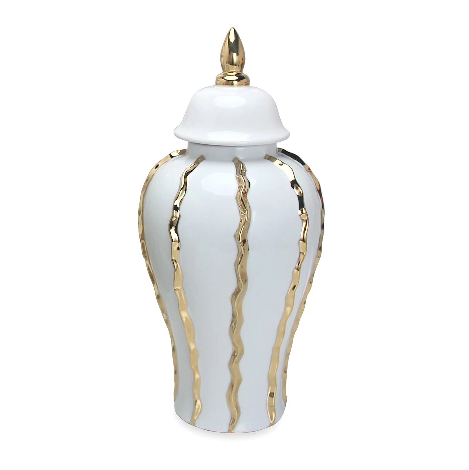 Elegant White Ceramic Ginger Jar with Gold Accents - Timeless Home Decor | Walmart (US)