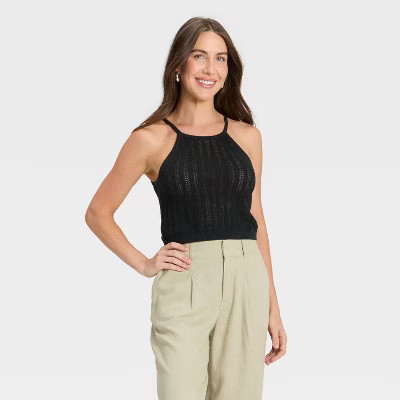 Women's Pointelle Tank Pullover Sweater - A New Day™ Black XL | Target