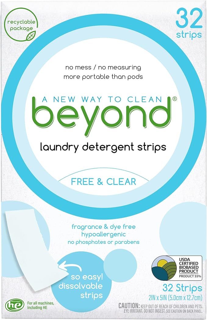 Beyond Laundry Detergent Strips [32 strips] - Free & Clear - Eco-friendly, Hypoallergenic. Travel... | Amazon (US)