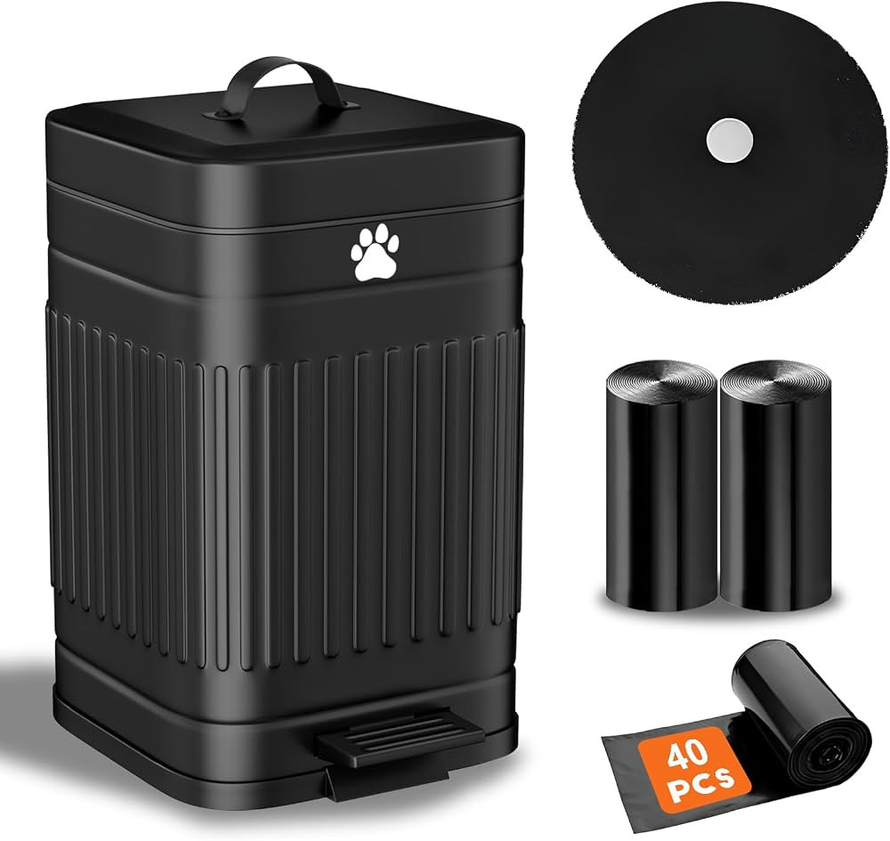 Dog Poop Trash Can Outside, 5L/1.3Gal Metal Dog Waste Trash Can with Lid, Foot Pedal, Pet Waste C... | Amazon (US)
