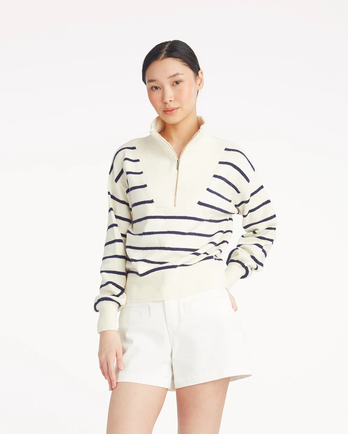 Striped Zip-Up Sweater in Mariner Stripe | Draper James | Draper James (US)