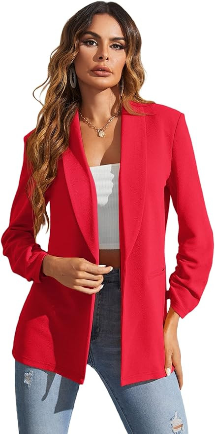 WDIRARA Women's Long Sleeve Open Front Blazer Casual Work Office Jacket | Amazon (US)