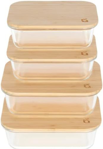 Large Glass Storage Containers with Bamboo Lids, Set of 4 (2x 36oz & 2x 50oz), Beautiful Bamboo Lid  | Amazon (US)