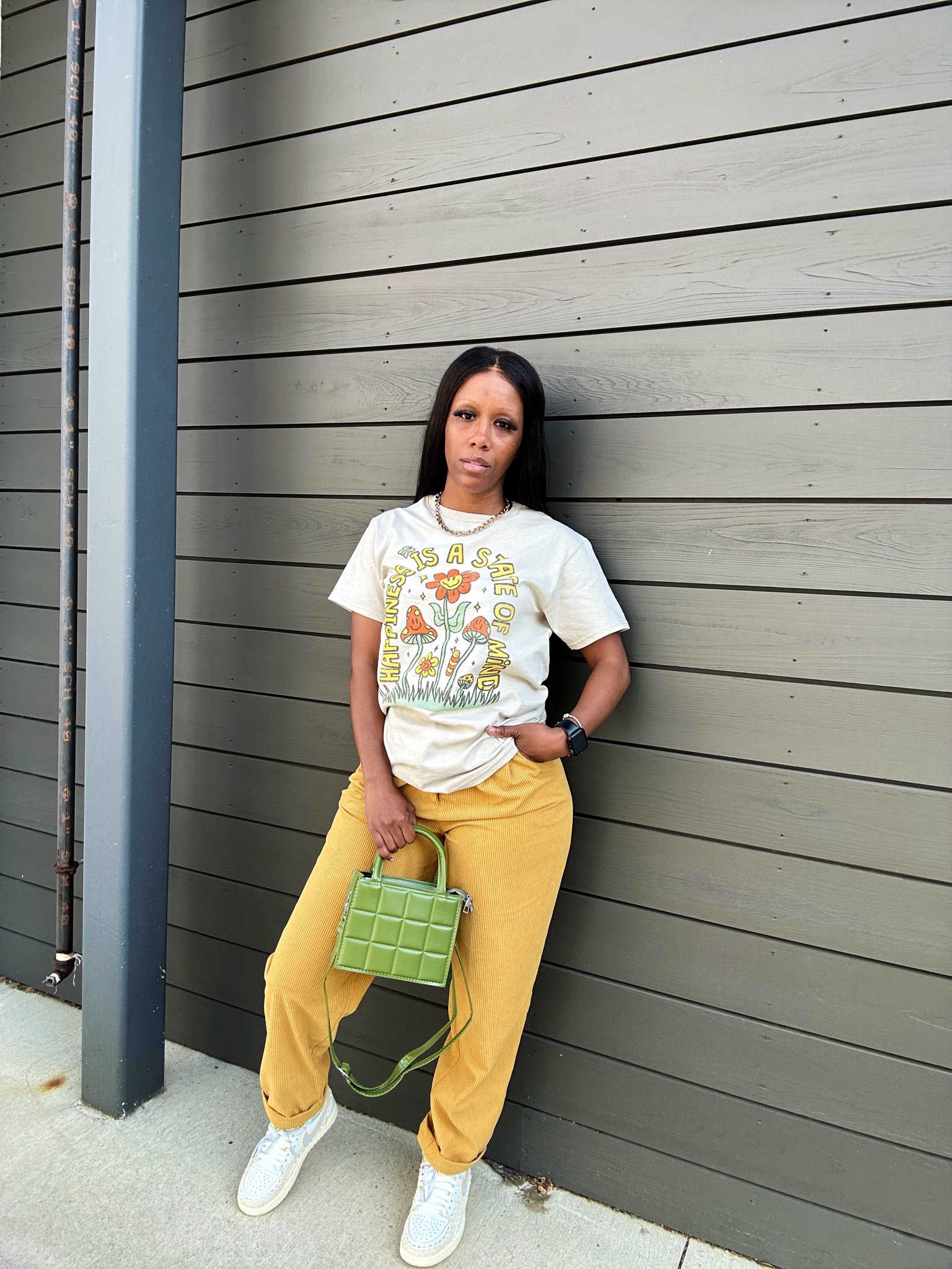 Spring outfit! I’m wearing a size small in the graphic tee and a size small in the corduroy pants. I styled it with a green mini purse and my Jordan 1

#LTKfindsunder50 #LTKstyletip #LTKshoecrush