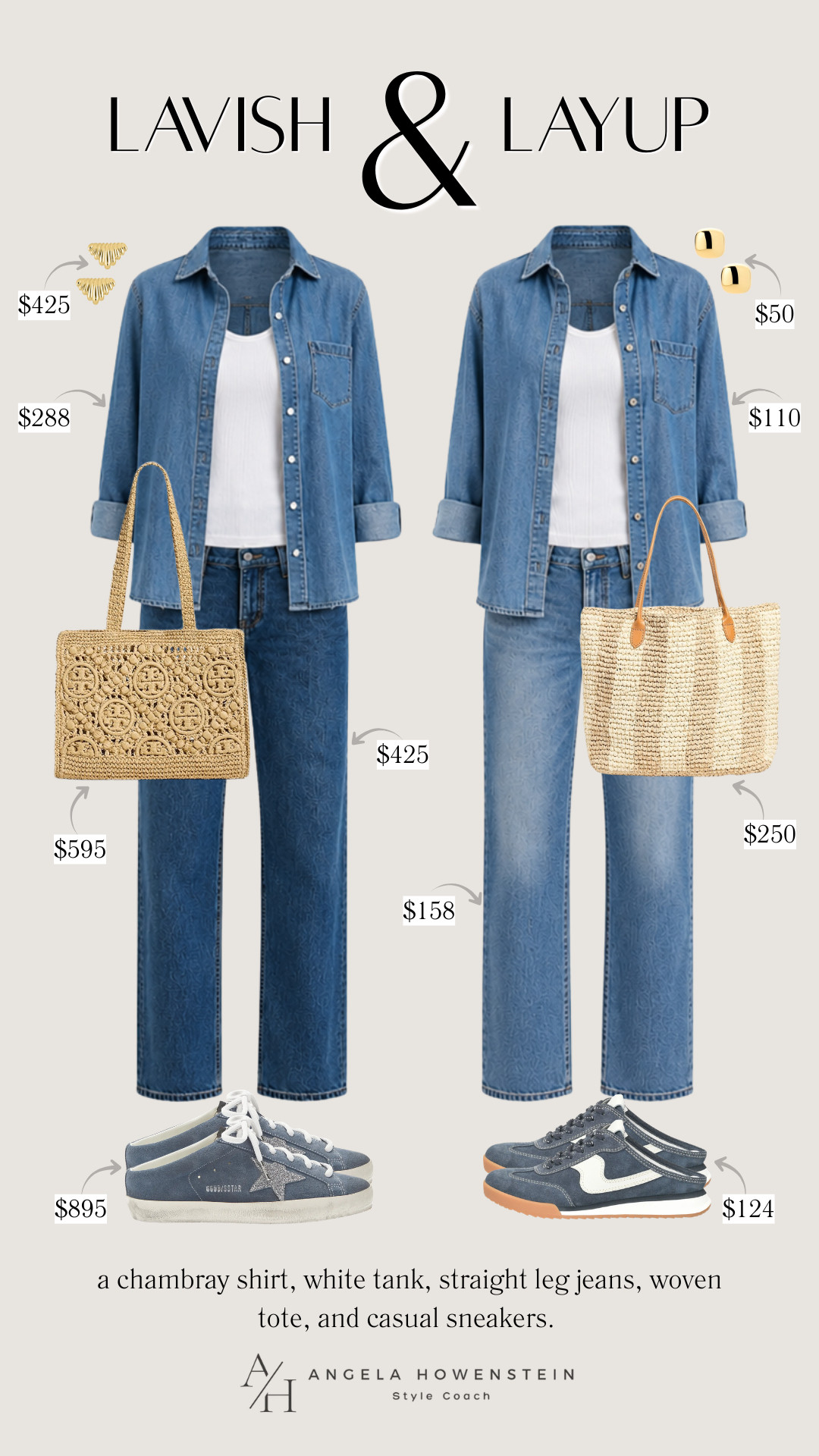 Same effortless denim look, two different budgets! Whether you’re splurging or saving, a chambray shirt, white tank, relaxed jeans, and sneakers create a timeless outfit you’ll wear on repeat all season long.

👩‍💻 LTK PRO TIPS
❤️ Heart = Support my posts ;-)
🔖 Save = Get sale & restock alerts for the things you love!
📋 Lists = Keep favorites organized (List ideas: Christmas, Birthdays, and Vacations!)
📲 Share = Send lists and products to a friend (or your daughters like me).
💬 Comment = Ask me anything, and I’ll answer. ;-) 

 #LTKSeasonal #LTKOver40