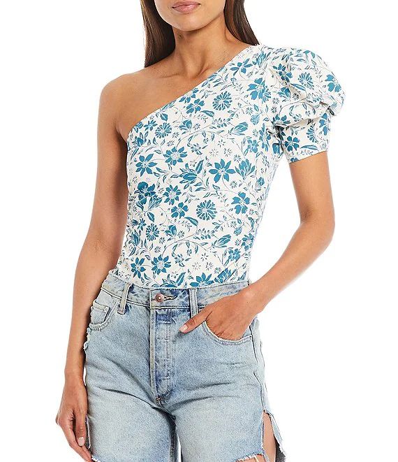 Somethin Bout You Floral One Shoulder Puff Sleeve Bodysuit | Dillard's