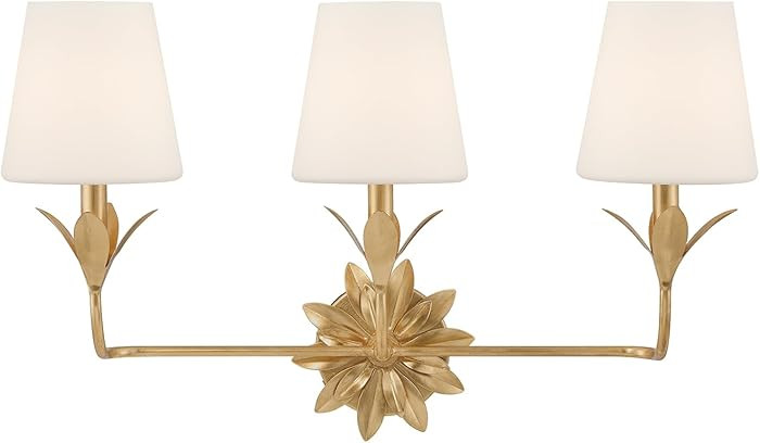 Crystorama Broche 3 Light Glass Shaded Antique Gold Bathroom Vanity | Amazon (US)