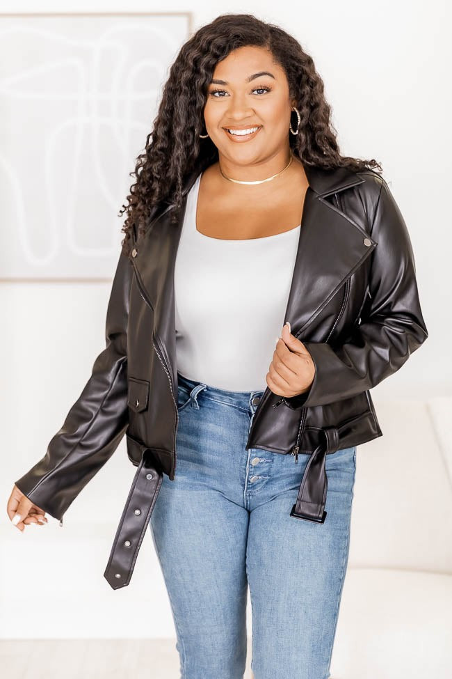 Meet Me There Black Faux Leather Moto Jacket | Pink Lily