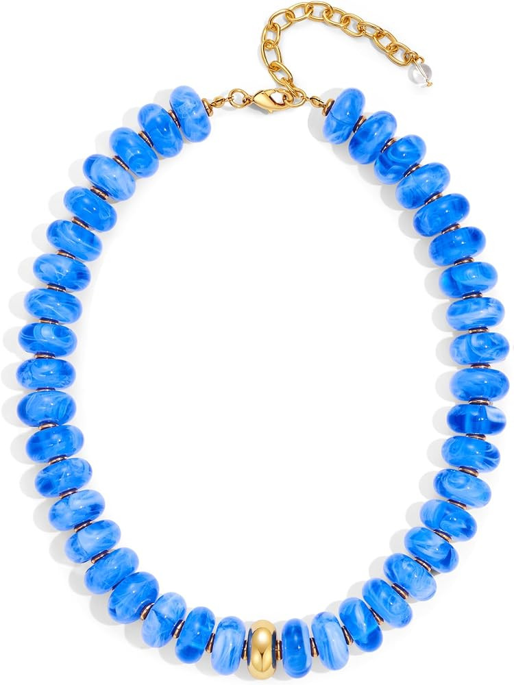 Chunky Beaded Necklace for Women Boho Statement Bead Necklace Adjustable Choker with Polished Dis... | Amazon (US)