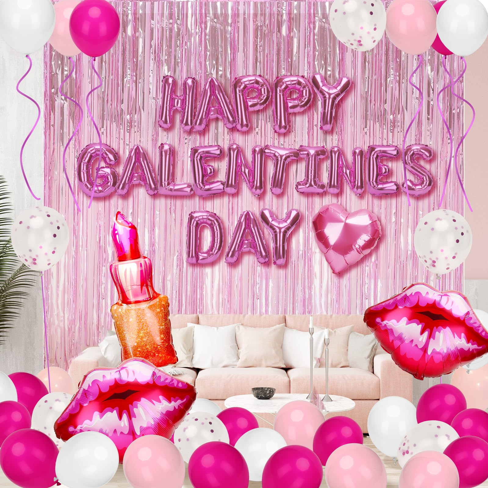 Galentines day Decorations, 80PCS Galentines Day Balloons, Letter Lips Lipstick Heart Balloons an... | Amazon (US)