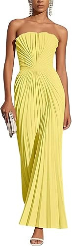 Strapless Chiffon Wedding Guest Dresses for Women Pleated A Line Long Bridesmaid Dresses for Wedd... | Amazon (US)