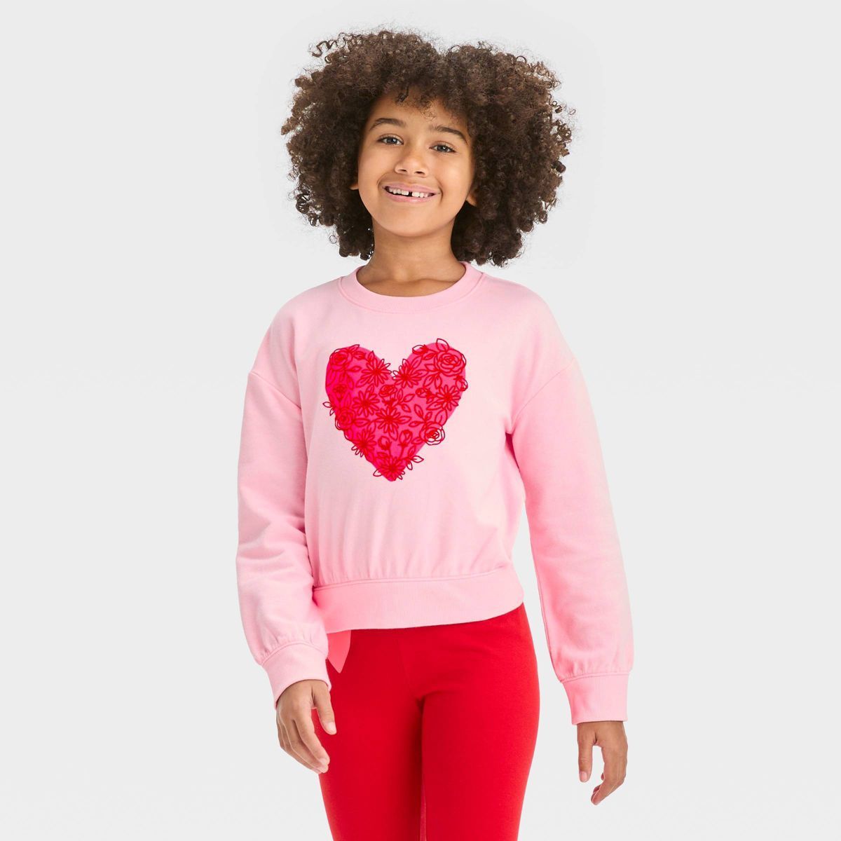 Girls' French Terry Valentine's Day Floral Hearts Pullover Sweatshirt - Cat & Jack™ Pink | Target