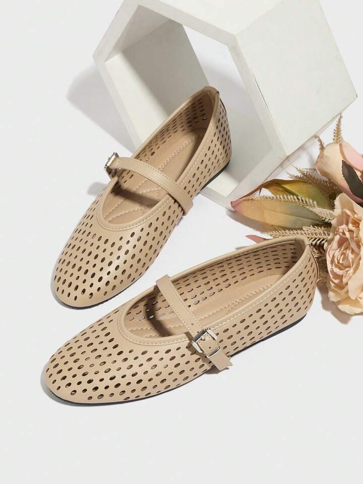 Sapatilhas Femininas, Sandálias Respiráveis E Perfuradas, Sapatos Lolita Peep Toe Com Tiras Para O Verão, Bege | SHEIN