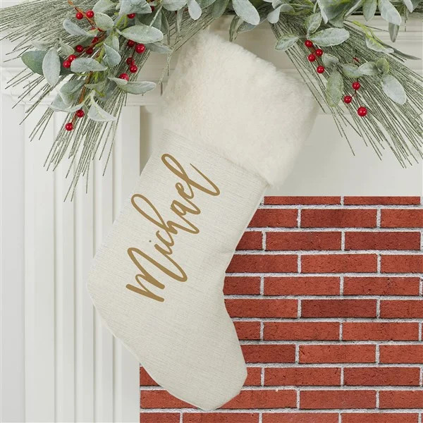 Scripty Name Personalized Ivory Fur Christmas Stockings | Personalization Mall