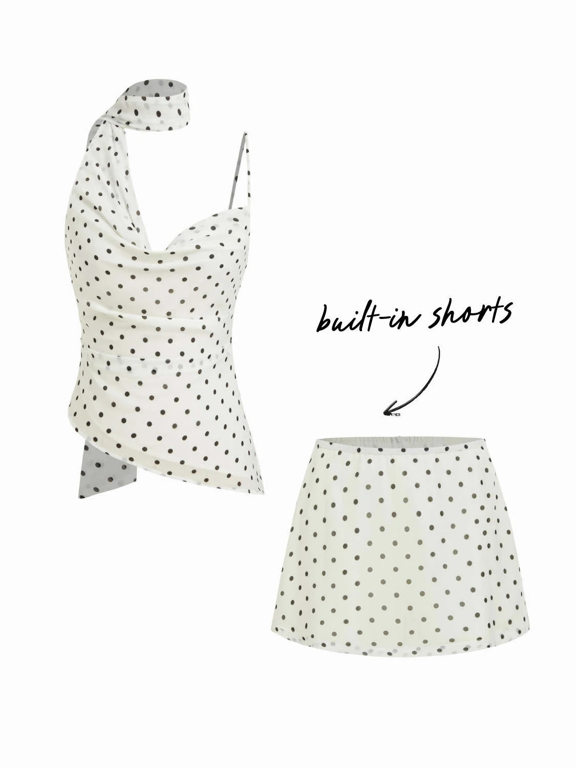 Cotton-blend Boat Neck Polka Dot Ruched Tee & Mini Skort $34.90Flash Shipping | Cider