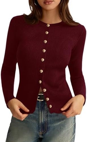 PRETTYGARDEN Womens 2025 Fall Cardigan Sweaters Lightweight Long Sleeve Button up Ribbed Knit Top... | Amazon (US)