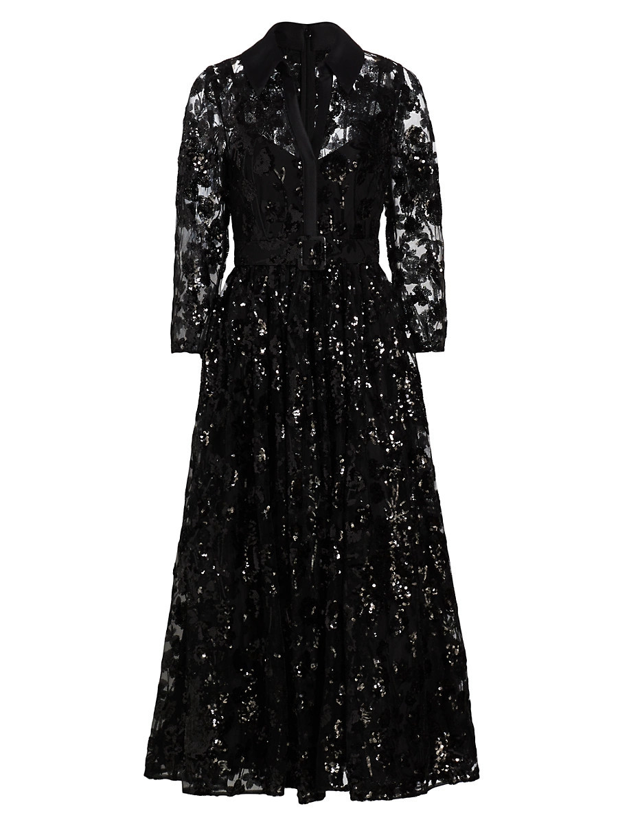 Women's Sequined Floral Lace Shirtdress - Black - Size 6 | Saks Fifth Avenue