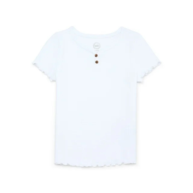 Wonder Nation Girls Waffle Knit Henley Top with Short Sleeves, Sizes 4-18 & Plus | Walmart (US)