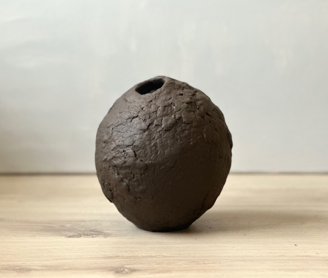 Paper Mache Vase, Medium Handmade Vessel, Textured, Dark Brown Color, Wabi Sabi, Imperfect Organi... | Etsy (US)