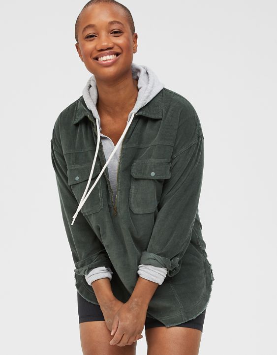 OFFLINE Corduroy Quarter Zip Shacket | American Eagle Outfitters (US & CA)