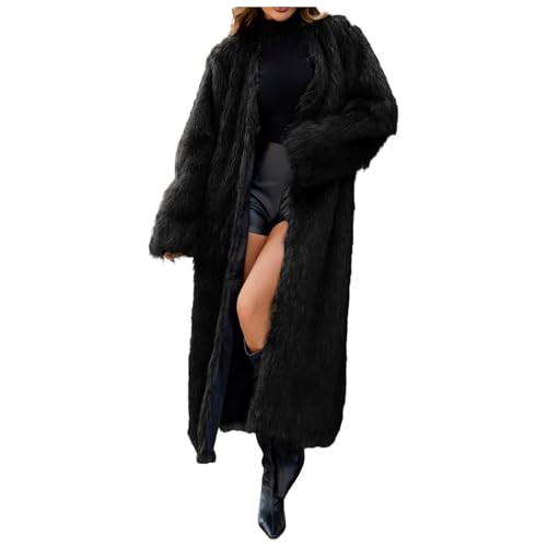 LVOFTJU Black Faux Fur Coat - Long Sleeve, Fuzzy Fleece,.images, Winter, Warm, plus Size, Trench coat, OPEN FRONT, 3X-Large | Amazon (US)