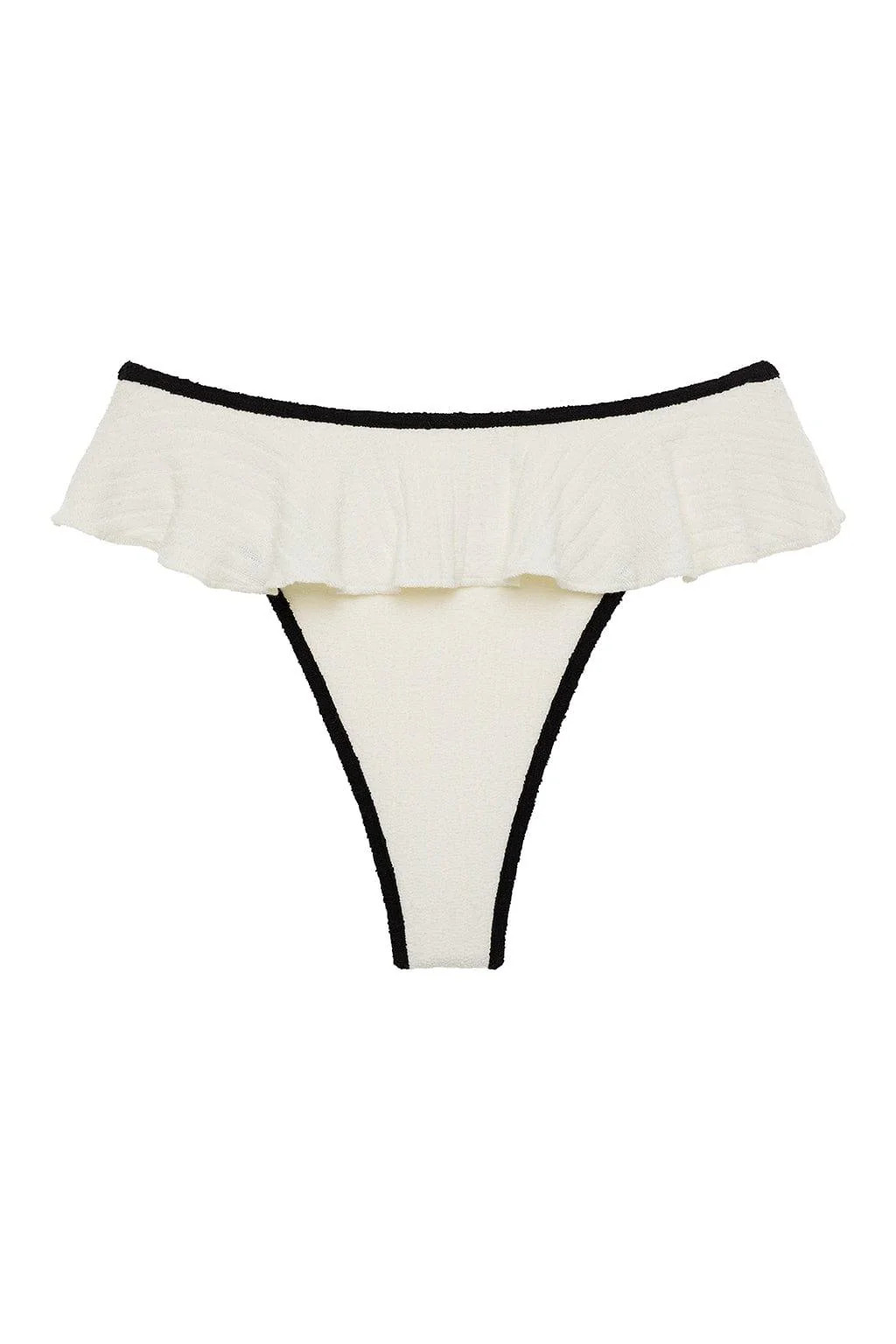 Cream (Black Binded) Terry Rib Tamarindo Ruffle Bikini Bottom | Montce
