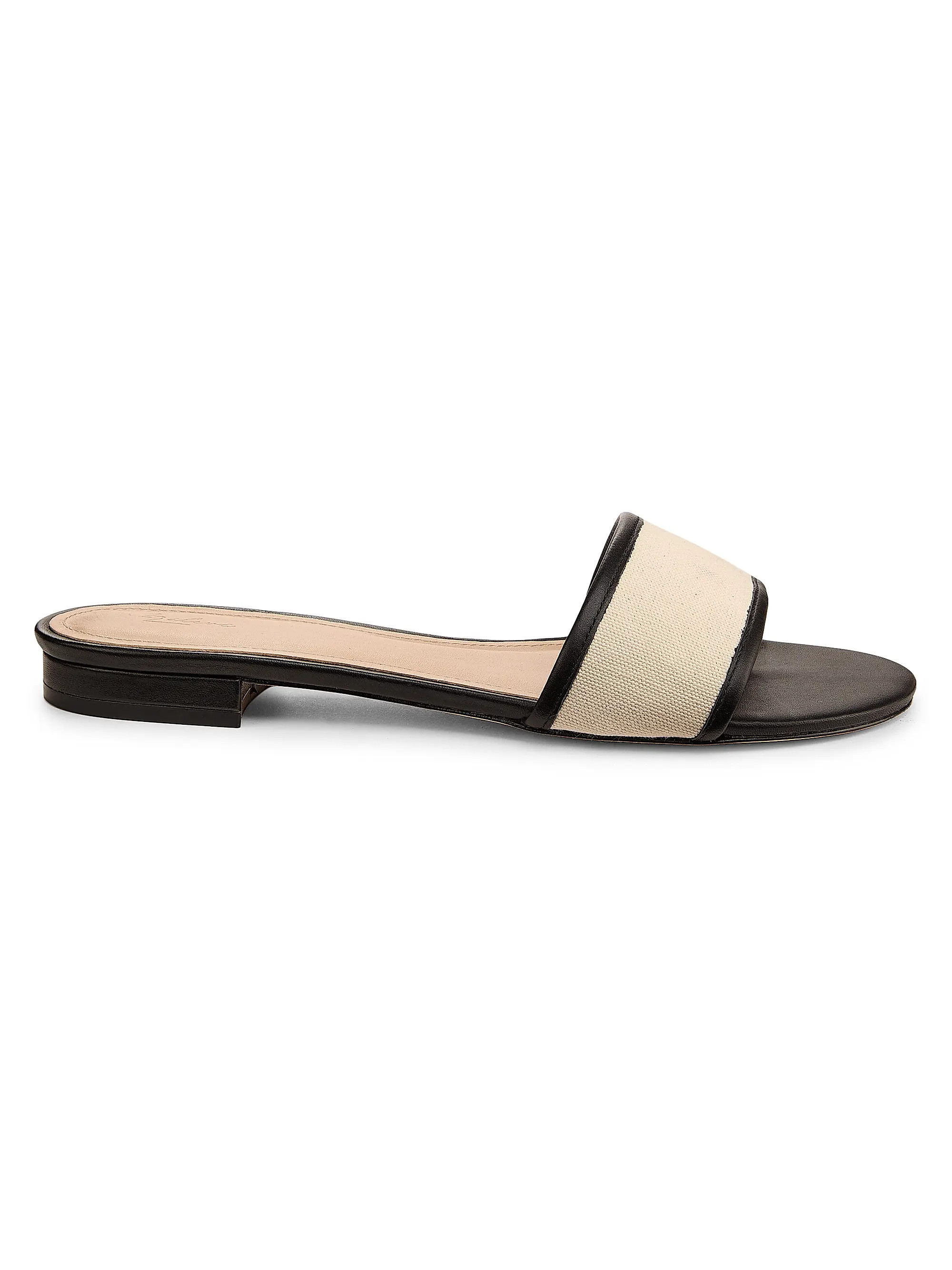 22\u00e9lev\u00e9 Leather-Trim Linen Flat Sandals | Saks Fifth Avenue | Saks Fifth Avenue