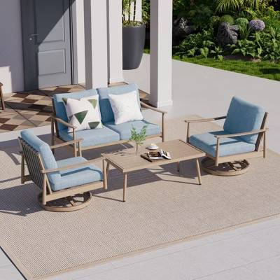 HAPPATIO Patio Outdoor Furniture Set,4 Piece Aluminum Conversation Set with Coffee Table,Swivel Chairs and Loveseat for Backyard Deck Poolside(Brown) | Target