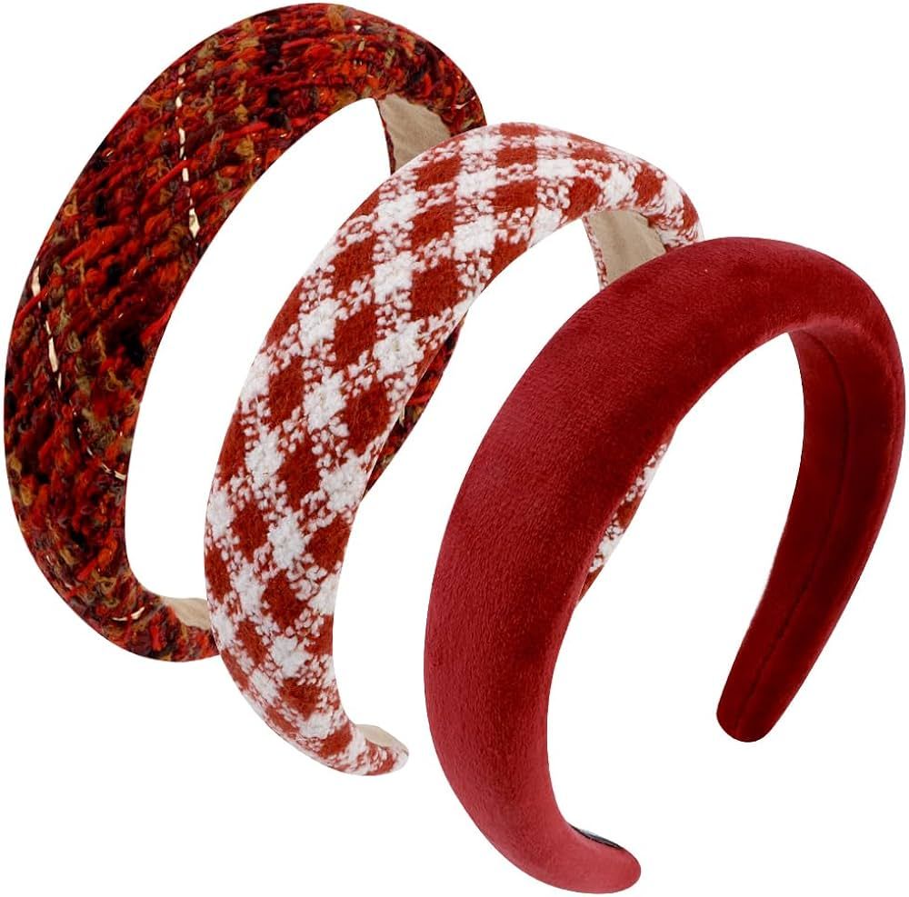 AHONEY 3 Pack Red Headband for Women Girls, Cute Headbands Plaid Headbands 70s Vintage Wide Banda... | Amazon (US)