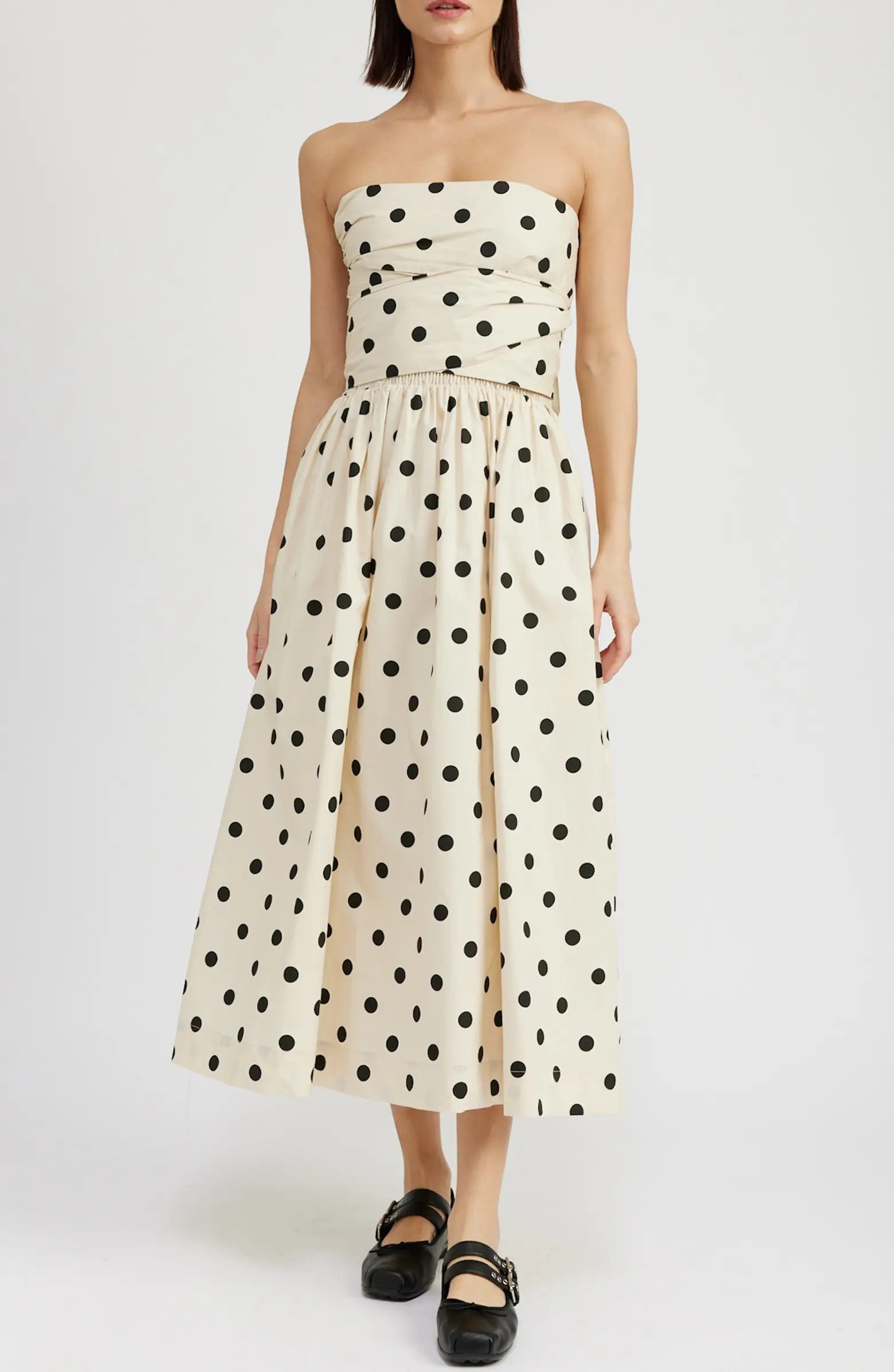 Josephine Polka Dot Strapless Cotton Midi Sundress | Nordstrom