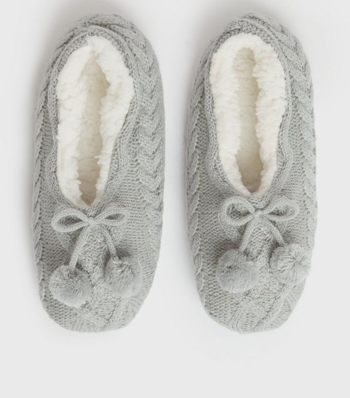 Grey Cable Knit Fluffy Slipper Socks
						
						Add to Saved Items
						Remove from Saved Item... | New Look (UK)