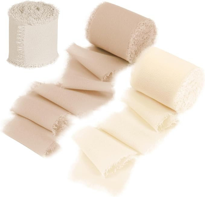 DORIS HOME 3 Rolls 2" x7Yd Fringe Chiffon Ribbon for Flower Bouquet, Handmade Sand & Nude Ribbon ... | Amazon (US)