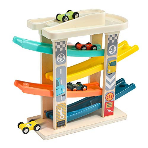 TOP BRIGHT Car Ramp Toys for 2 Year Olds - Wooden Car Toy Garage with 4 Racing Cars, Toddler Toy Kids Present for 1 Year Old Multicoloured | Amazon (UK)
