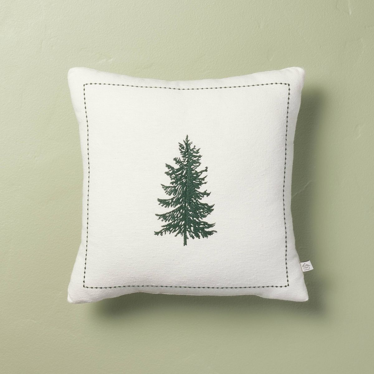 14"x14" Embroidered Winter Christmas Tree Square Throw Pillow Cream/Green - Hearth & Hand™ with... | Target