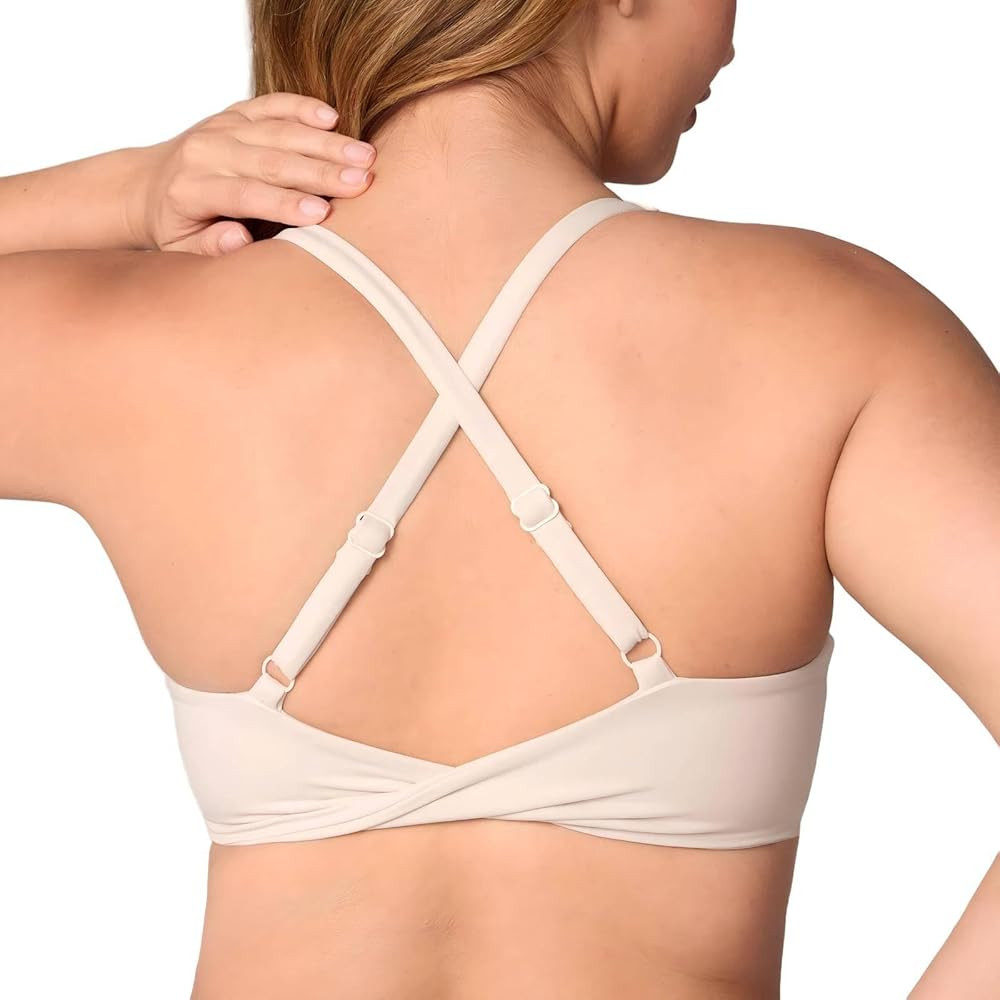 Hugcurve Adjustable Cross Back Sports Bra for Women V Neck Twist Back Padded Yoga Workout Top | Amazon (US)