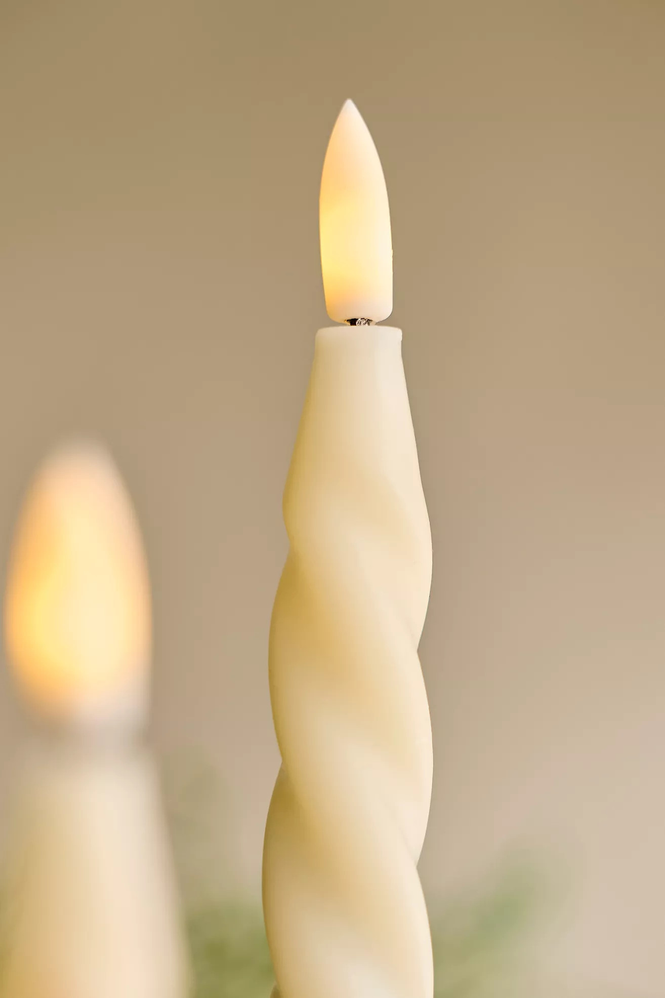 Flameless Ivory Twist Taper Candles, Set of 2 | Terrain