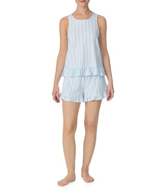 Striped Jersey Knit Tank & Shorty Ruffled Pajama Set | Dillard's