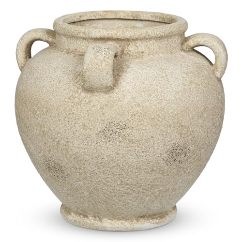 Rustic Ceramic Vase with Handles – Antique-Style Beige Farmhouse Pottery Decorative Urn for Table Centerpiece, Mantel, Shelf, or Entryway Home Décor | Amazon (US)