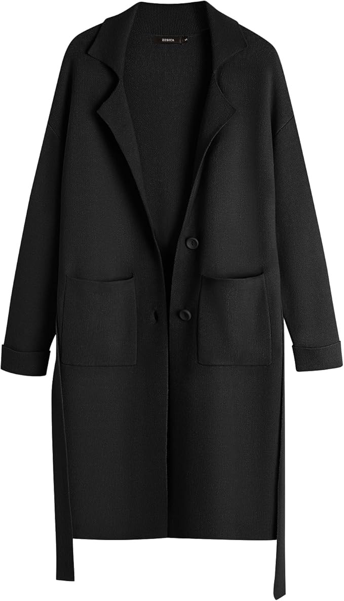 ZESICA Women's 2023 Fall Winter Long Sleeve Open Front Knit Cardigan Lapel Button Down Belted Swe... | Amazon (US)