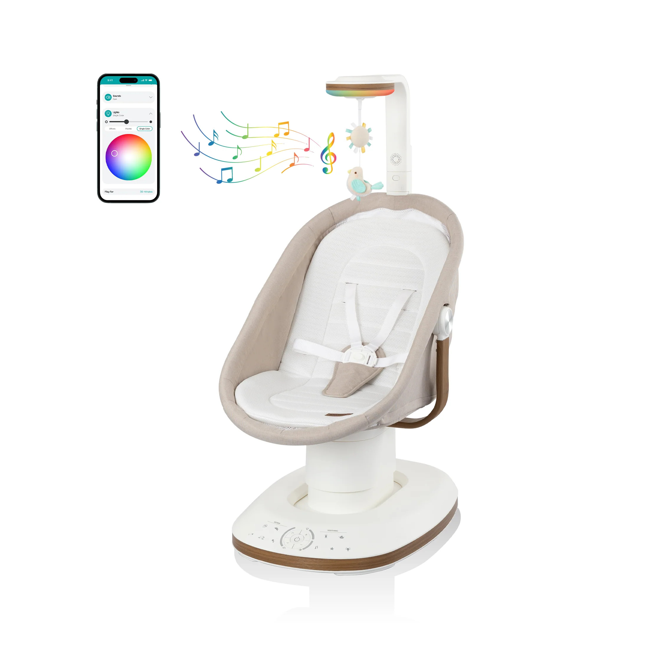 Elara 2-in-1 Smart Motion Swing & Soothing Nest - Coastal Coffee | Evenflo Company