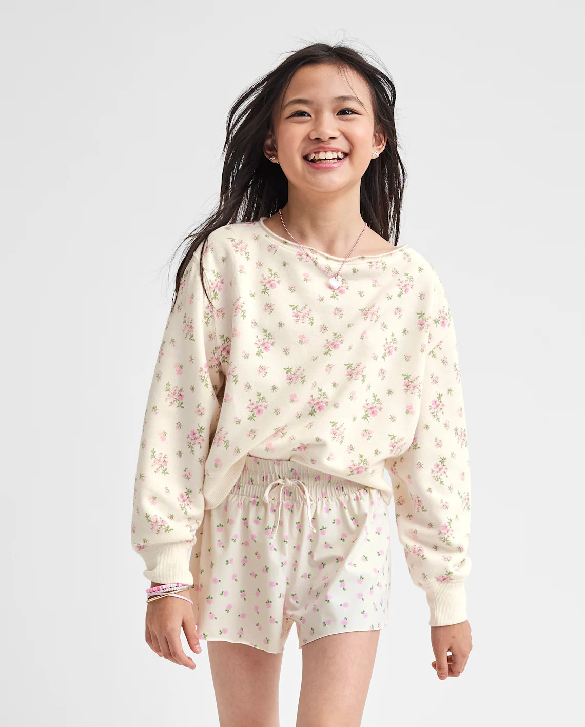 Girls Floral Off Shoulder Fleece Sweatshirt - white | The Children's Place