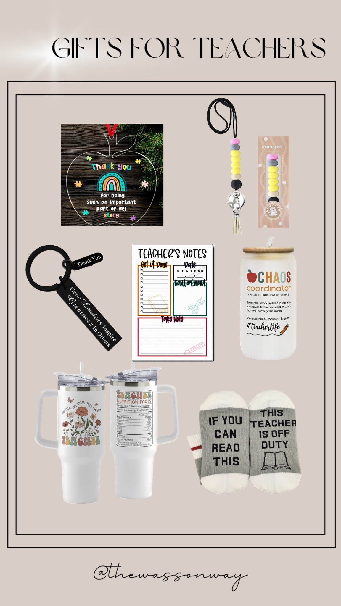 Gift ideas for teachers, teacher keychain, beer can glass for teacher, water cup for teacher, socks with silly teacher quote, pencil keychain, apple ornamentSale

#LTKGiftGuide #LTKHoliday #LTKHolidaySale
