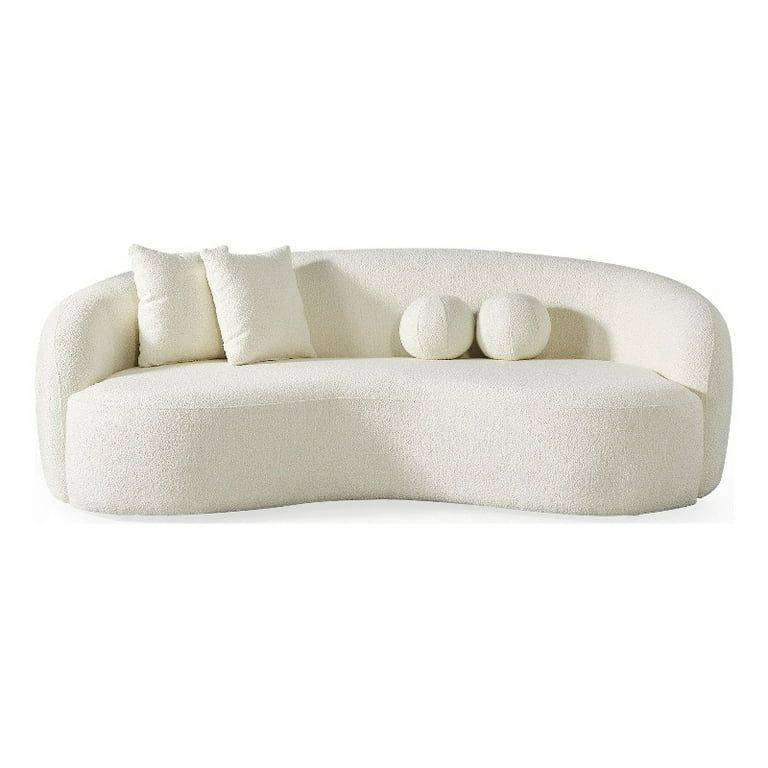 Bodrum Living Room Modern French Knitted Boucle Fabric Upholstered Sofa in Cream | Walmart (US)
