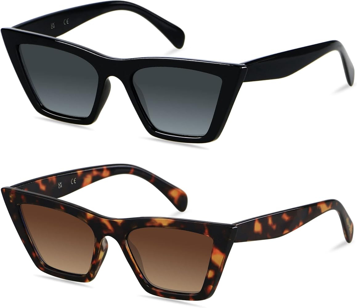 LYZOIT Cat Eye Sunglasses Women 2 Pack Square Cateye Frames Fashion Vintage Classic Retro Sun Gla... | Amazon (US)